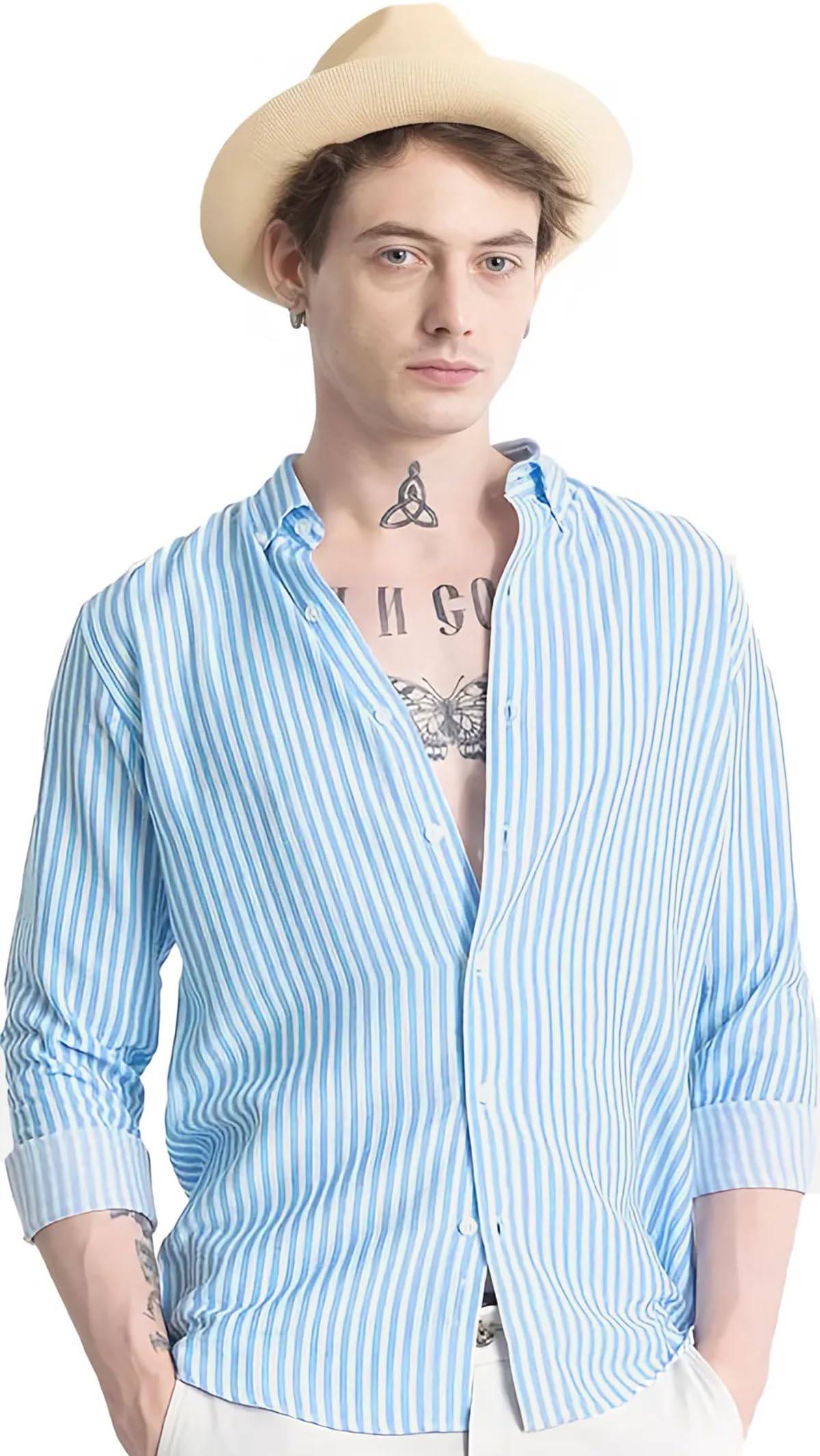 U TURN Men's Cotton Casual Printed Striped Stylish Latest T-Shirt for Men