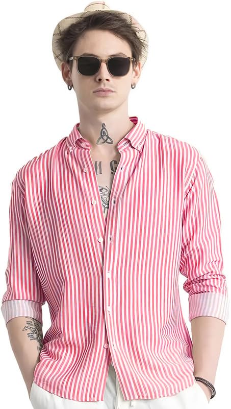 U TURN Men's Cotton Casual Printed Striped Stylish Latest T-Shirt for Men